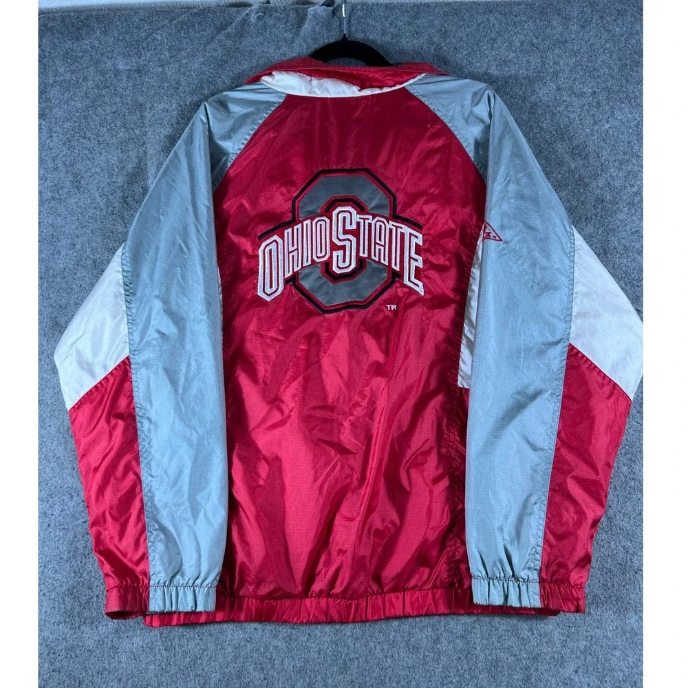 Vintage Apex One Ohio State Buckeyes Windbreaker Jacket Red Grey Mens Medium